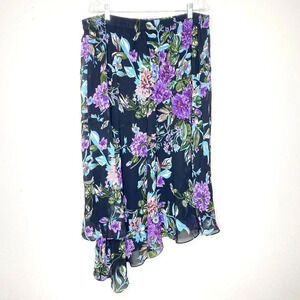 NEW Eva Blue Floral Beaded Embroidered Asymmetrical Skirt Size 22W